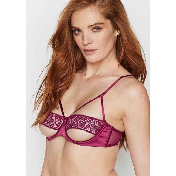 Victoria’s Secret Strappy Silver Bling Star Embellished Lace Bra Sz. 32DD - Picture 1 of 5